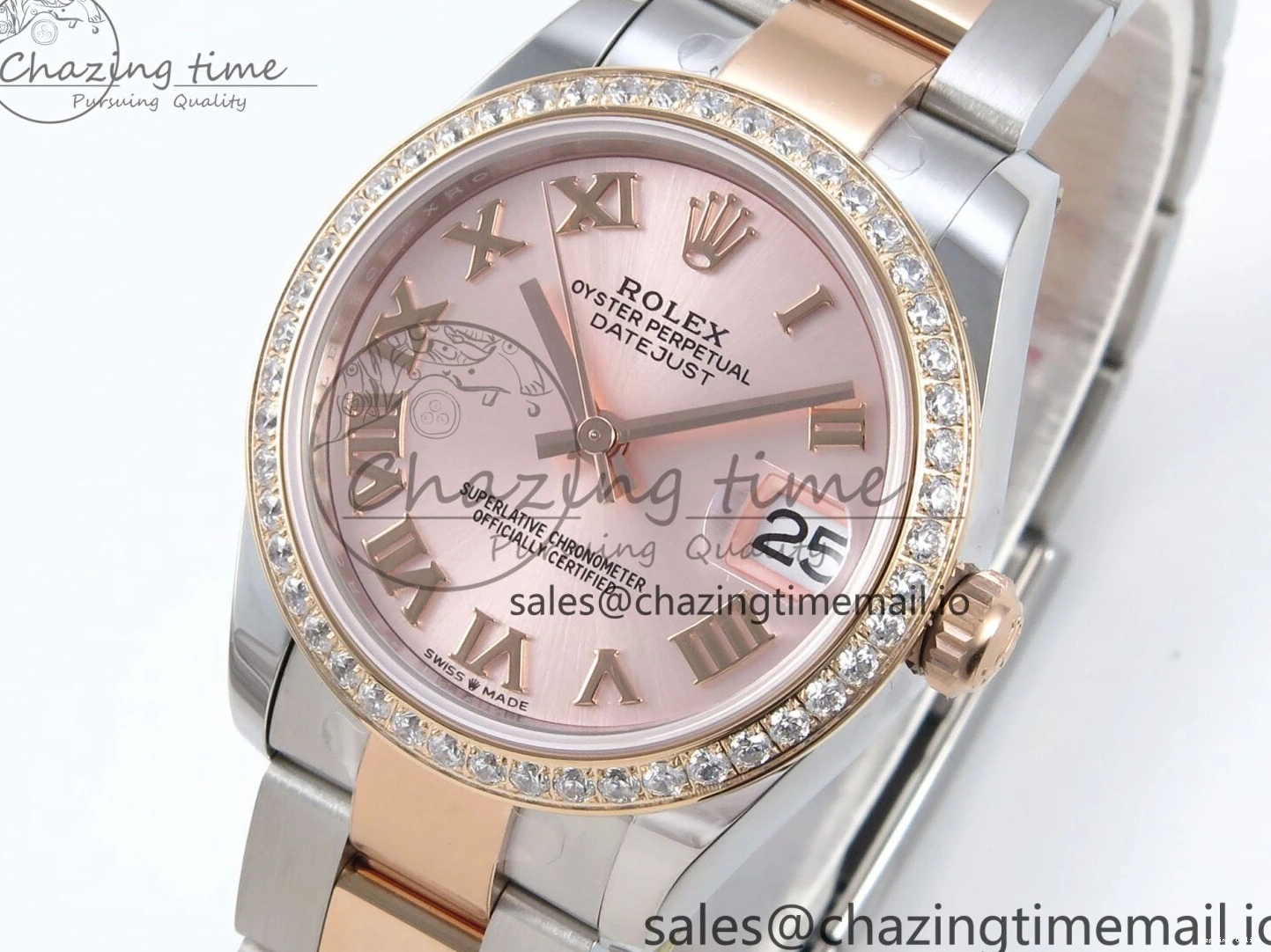 0515 Sleek DateJust 31 278381RBR ARF 1:1 Best Edition 904L Steel RG Roman Dial Diamonds Bezel on SS RG Oyster Bracelet ETA 382